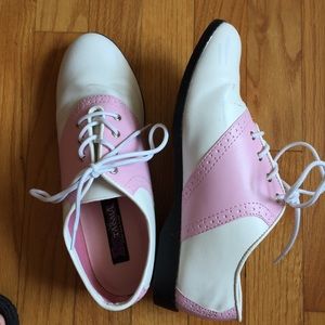 Pink and white saddle shoes, women’s size 8